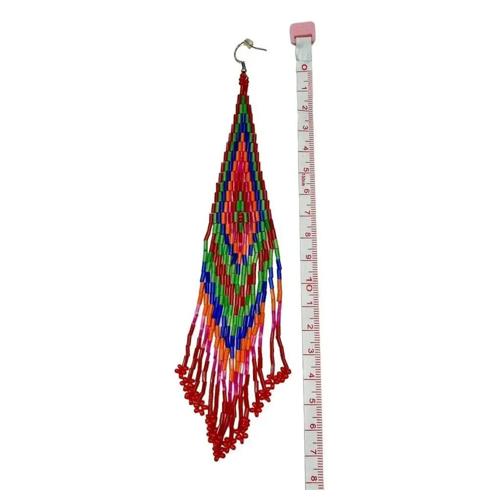 LESSisRARE Native American Indian Beaded Extra Long Fringe Tassel Earrings NEW